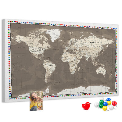 Tablica korkowa Mapa świata z flagami krajów