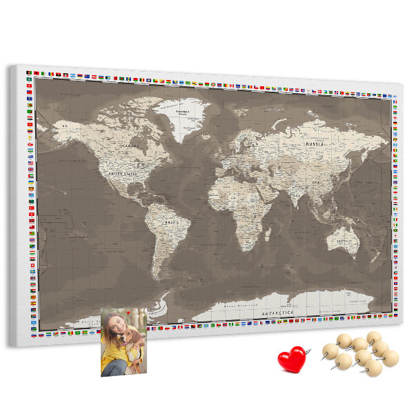 Tablica korkowa Mapa świata z flagami krajów