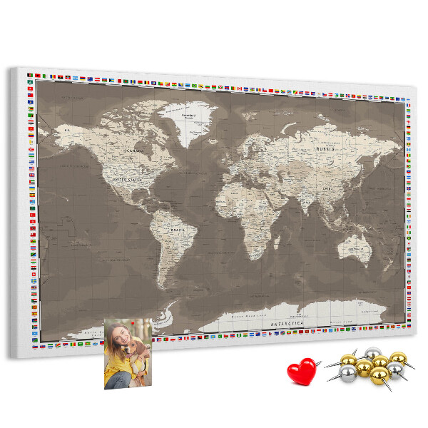 Tablica korkowa Mapa świata z flagami krajów