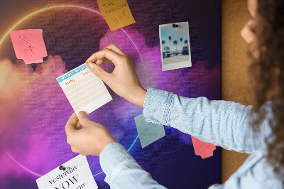 Tablica korkowa ozdobna Kolorowe chmury z neonowym okręgiem
