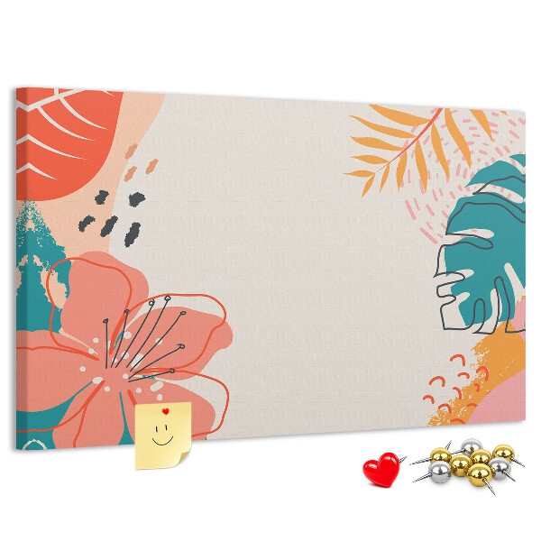 Tablica korkowa Tropikalny wzór z kolorowymi liśćmi i kwiatami