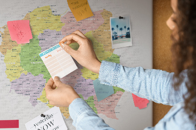 Tablica korkowa z nadrukiem Mapa Polski z podziałem administracyjnym.
