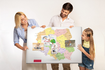 Tablica korkowa z nadrukiem Mapa Polski z podziałem administracyjnym.