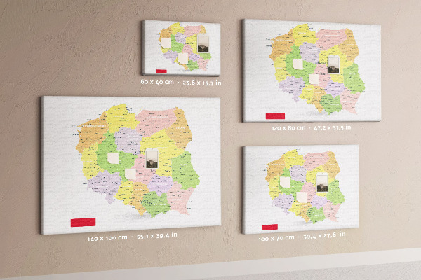 Tablica korkowa z nadrukiem Mapa Polski z podziałem administracyjnym.