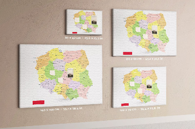 Tablica korkowa z nadrukiem Mapa Polski z podziałem administracyjnym.