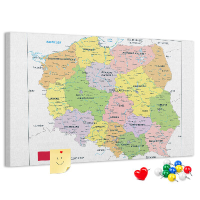 Tablica korkowa Mapa Polski z kolorowymi województwami