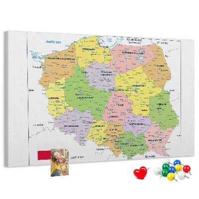 Tablica korkowa Mapa Polski z kolorowymi województwami