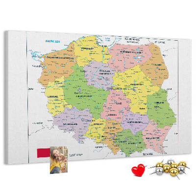 Tablica korkowa Mapa Polski z kolorowymi województwami