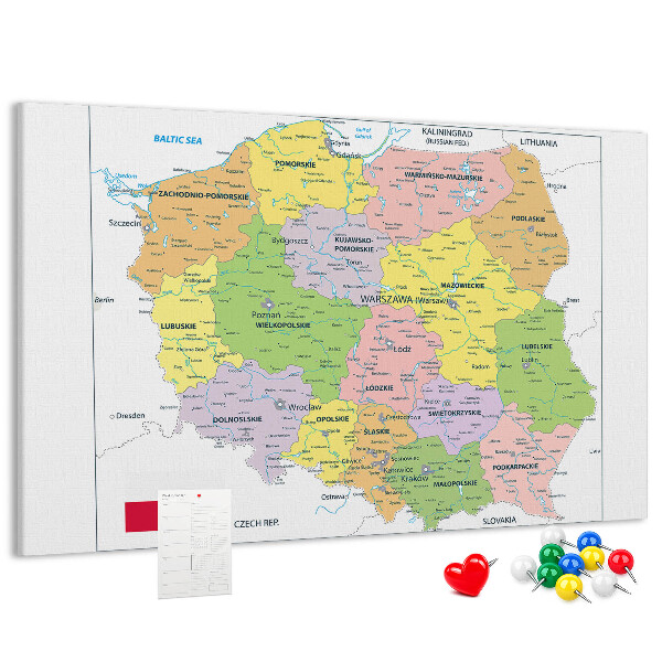 Tablica korkowa Mapa Polski z kolorowymi województwami
