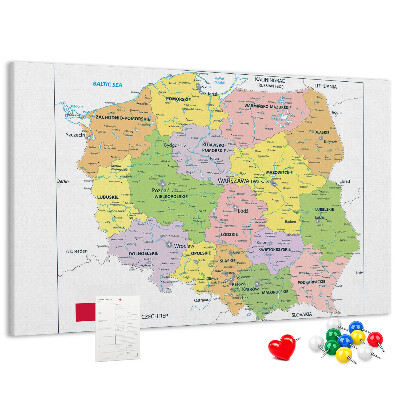 Tablica korkowa Mapa Polski z kolorowymi województwami