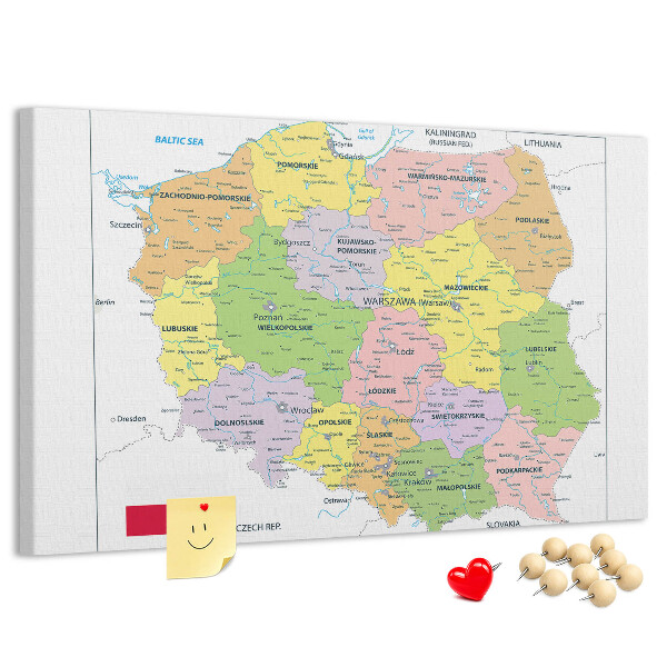 Tablica korkowa Mapa Polski z kolorowymi województwami