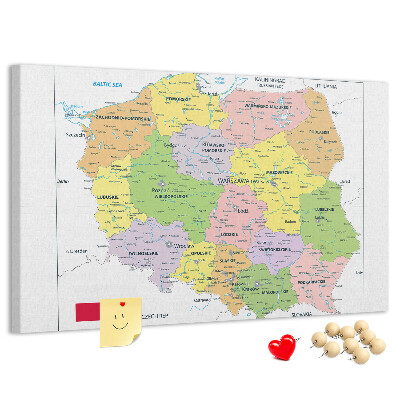 Tablica korkowa Mapa Polski z kolorowymi województwami