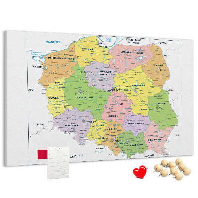Tablica korkowa Mapa Polski z kolorowymi województwami