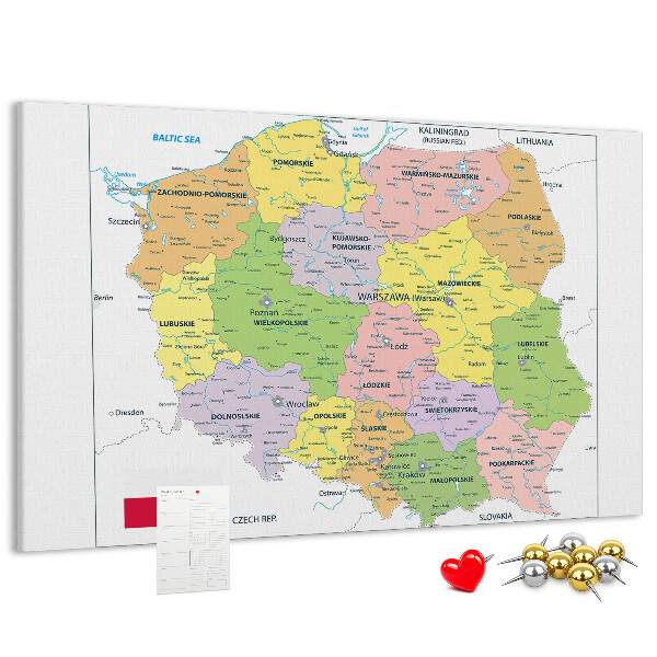 Tablica korkowa Mapa Polski z kolorowymi województwami