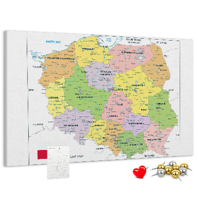 Tablica korkowa Mapa Polski z kolorowymi województwami