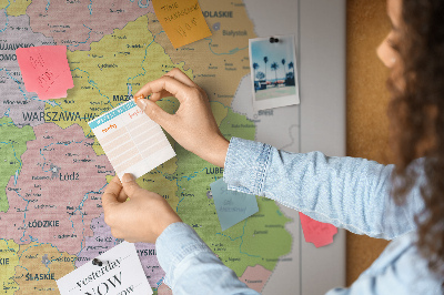 Tablica korkowa Mapa Polski z kolorowymi województwami