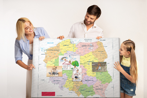 Tablica korkowa Mapa Polski z kolorowymi województwami