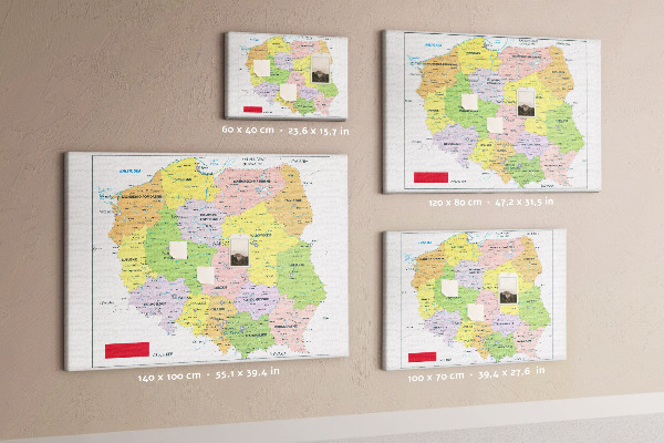 Tablica korkowa Mapa Polski z kolorowymi województwami