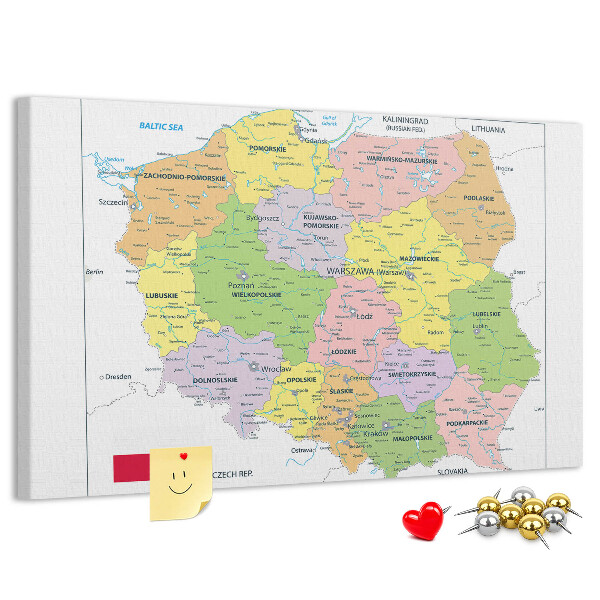 Tablica korkowa Mapa Polski z kolorowymi województwami