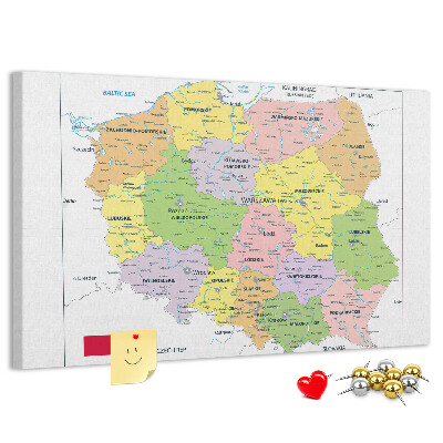 Tablica korkowa Mapa Polski z kolorowymi województwami