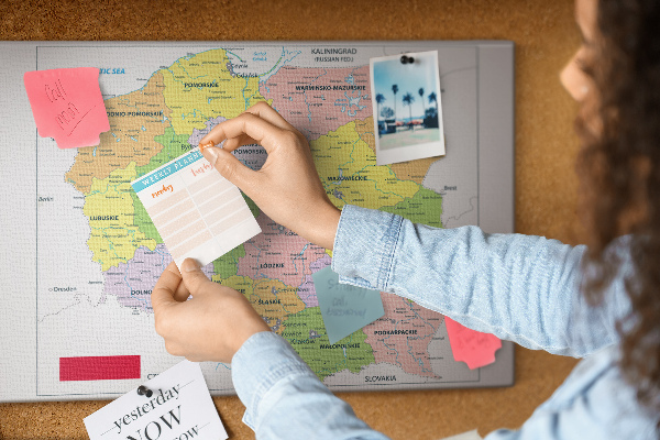 Tablica korkowa Mapa Polski z kolorowymi województwami