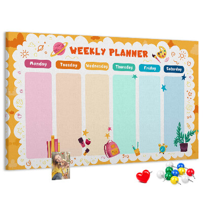 Tablica korkowa z nadrukiem Kolorowy planner tygodniowy z motywami szkolnymi