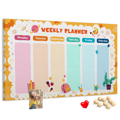 Tablica korkowa z nadrukiem Kolorowy planner tygodniowy z motywami szkolnymi