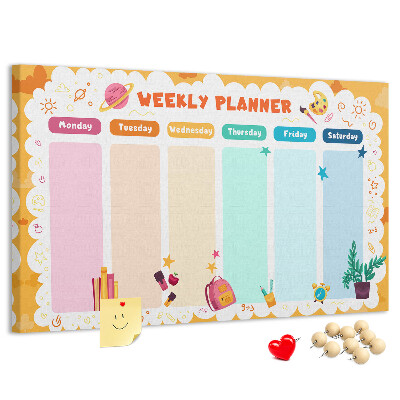 Tablica korkowa z nadrukiem Kolorowy planner tygodniowy z motywami szkolnymi