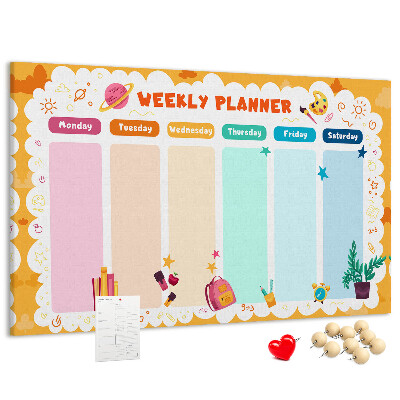 Tablica korkowa z nadrukiem Kolorowy planner tygodniowy z motywami szkolnymi