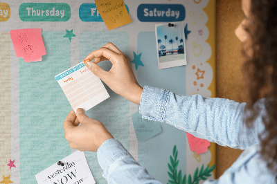 Tablica korkowa z nadrukiem Kolorowy planner tygodniowy z motywami szkolnymi