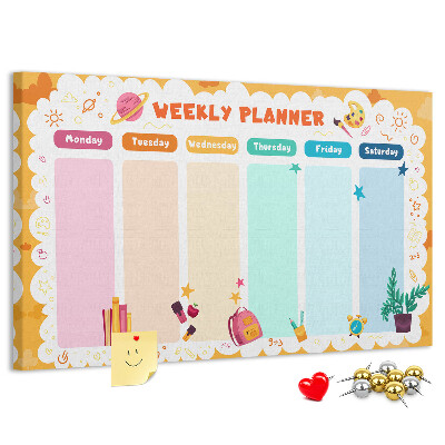 Tablica korkowa z nadrukiem Kolorowy planner tygodniowy z motywami szkolnymi