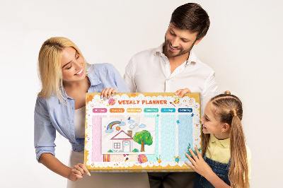 Tablica korkowa z nadrukiem Kolorowy planner tygodniowy z motywami szkolnymi