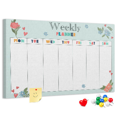 Tablica korkowa ozdobna Kwiatowy planner tygodniowy z kolorowymi detalami