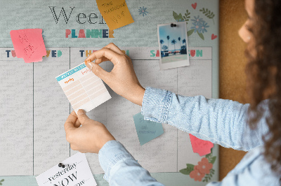 Tablica korkowa ozdobna Kwiatowy planner tygodniowy z kolorowymi detalami