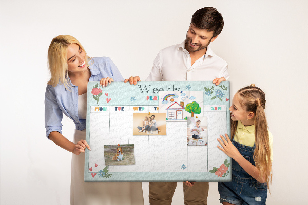 Tablica korkowa ozdobna Kwiatowy planner tygodniowy z kolorowymi detalami