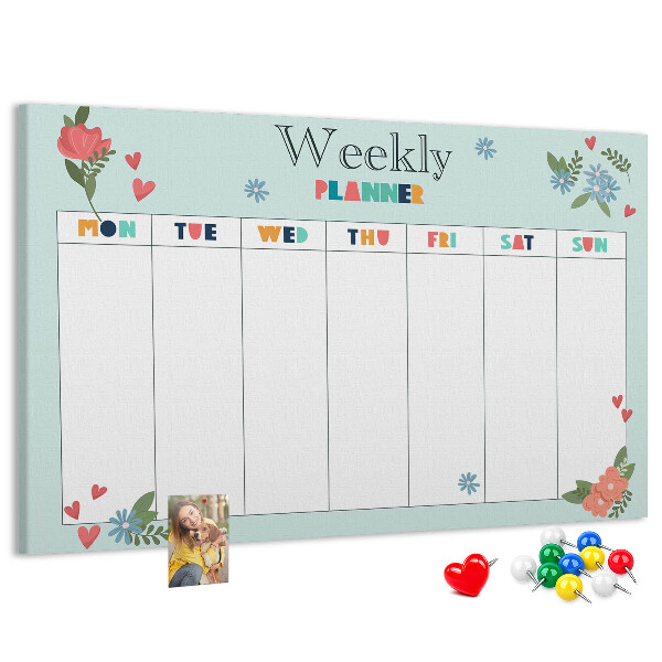 Tablica korkowa ozdobna Kwiatowy planner tygodniowy z kolorowymi detalami