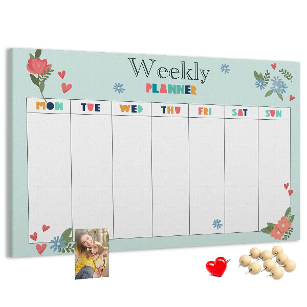 Tablica korkowa ozdobna Kwiatowy planner tygodniowy z kolorowymi detalami