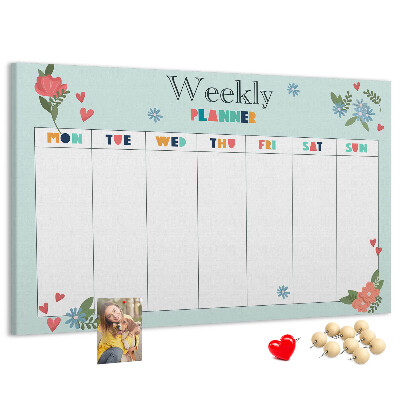 Tablica korkowa ozdobna Kwiatowy planner tygodniowy z kolorowymi detalami