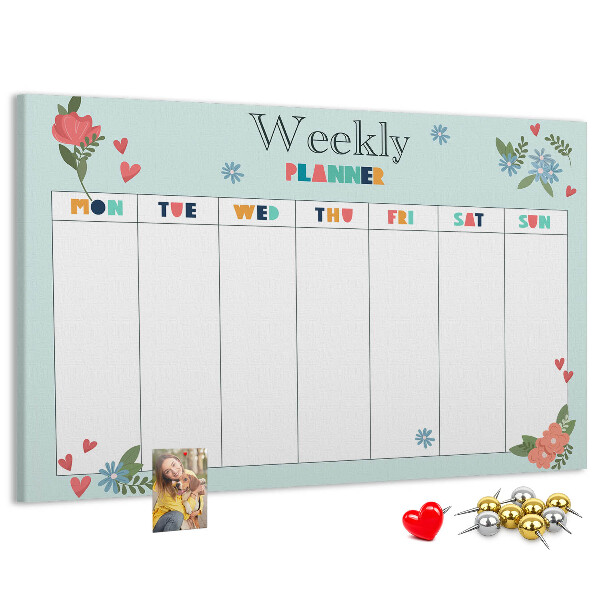 Tablica korkowa ozdobna Kwiatowy planner tygodniowy z kolorowymi detalami