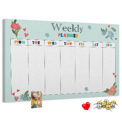 Tablica korkowa ozdobna Kwiatowy planner tygodniowy z kolorowymi detalami