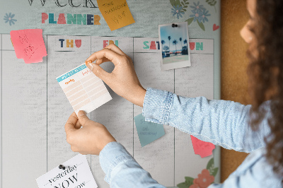 Tablica korkowa ozdobna Kwiatowy planner tygodniowy z kolorowymi detalami