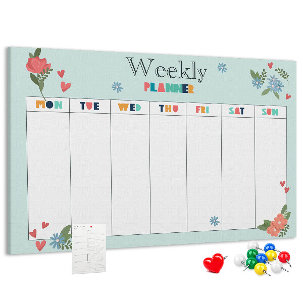 Tablica korkowa ozdobna Kwiatowy planner tygodniowy z kolorowymi detalami