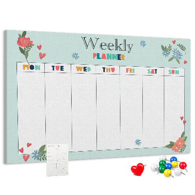 Tablica korkowa ozdobna Kwiatowy planner tygodniowy z kolorowymi detalami