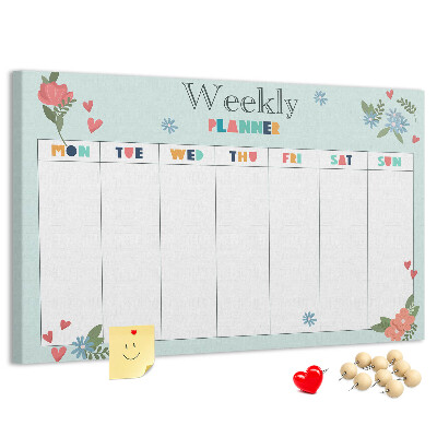 Tablica korkowa ozdobna Kwiatowy planner tygodniowy z kolorowymi detalami
