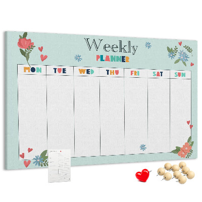 Tablica korkowa ozdobna Kwiatowy planner tygodniowy z kolorowymi detalami