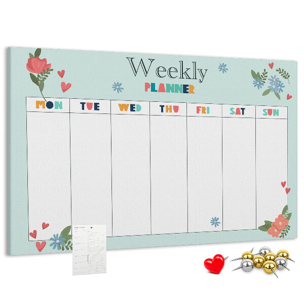 Tablica korkowa ozdobna Kwiatowy planner tygodniowy z kolorowymi detalami