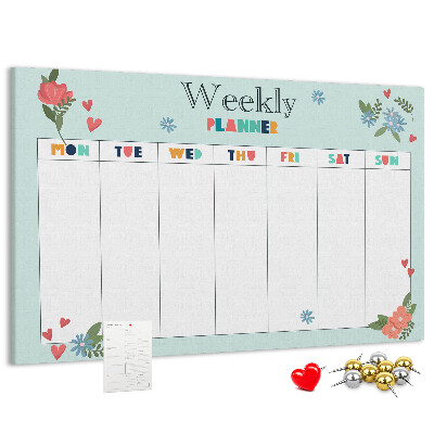 Tablica korkowa ozdobna Kwiatowy planner tygodniowy z kolorowymi detalami