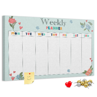 Tablica korkowa ozdobna Kwiatowy planner tygodniowy z kolorowymi detalami