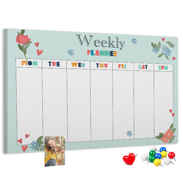 Tablica korkowa ozdobna Kwiatowy planner tygodniowy z kolorowymi detalami
