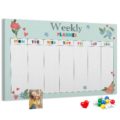 Tablica korkowa ozdobna Kwiatowy planner tygodniowy z kolorowymi detalami